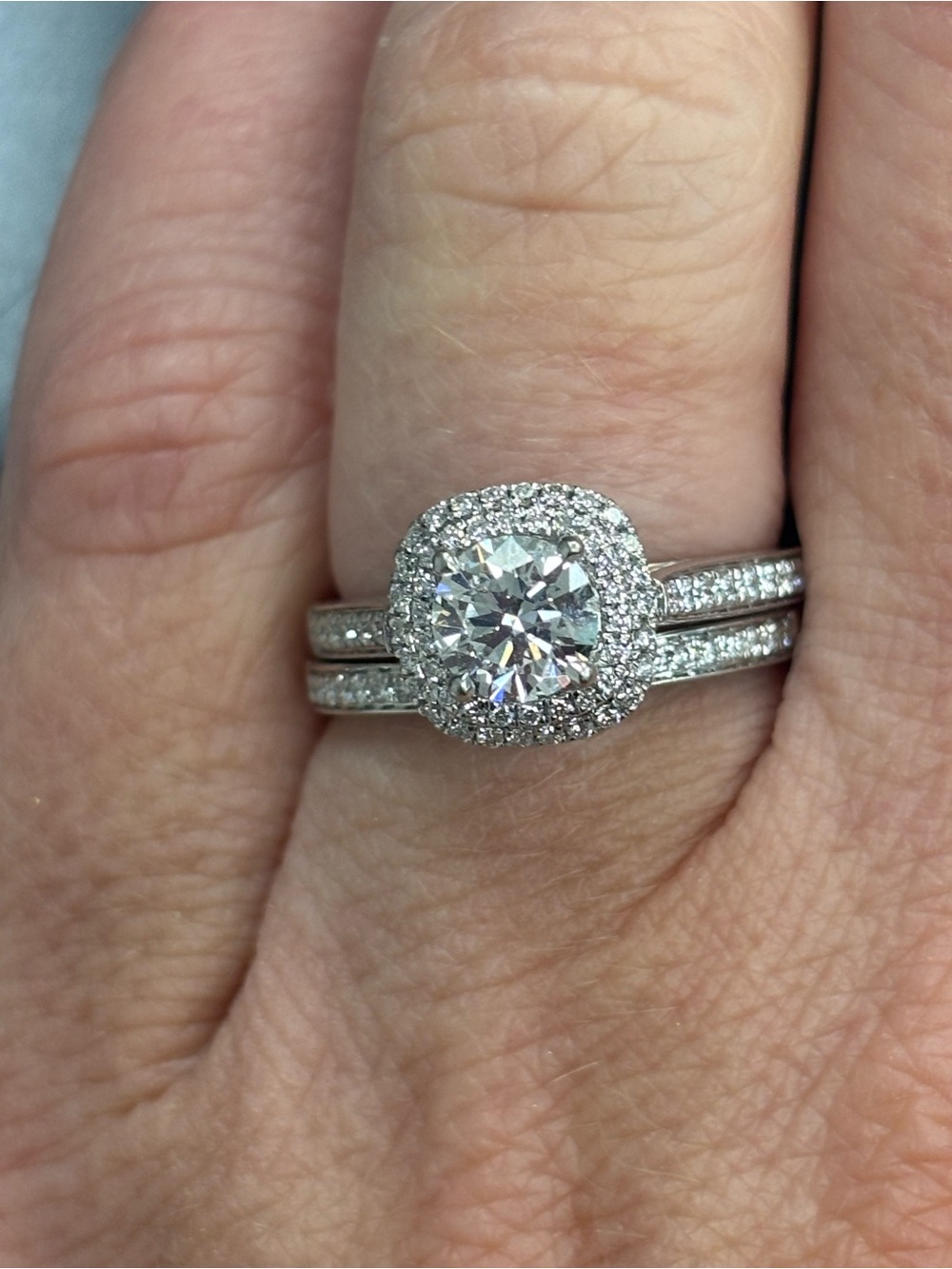 Simon G 18k gold Halo Diamond Engagement Ring lab created Diamond
